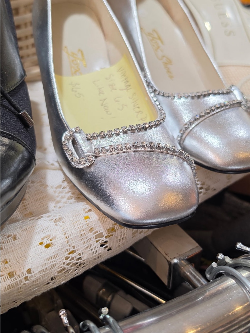 Vintage Women's Silver Rhinestone Buckle Ballet Flats